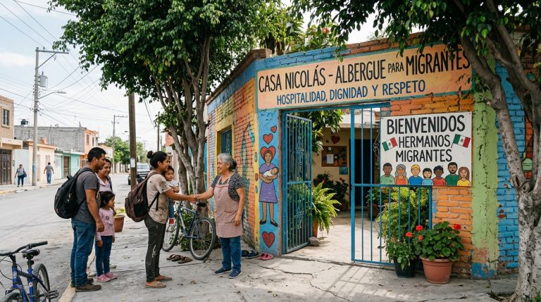 Entrada y fachada de Casa Nicolás Albergue para Migrantes en Guadalupe Nuevo León