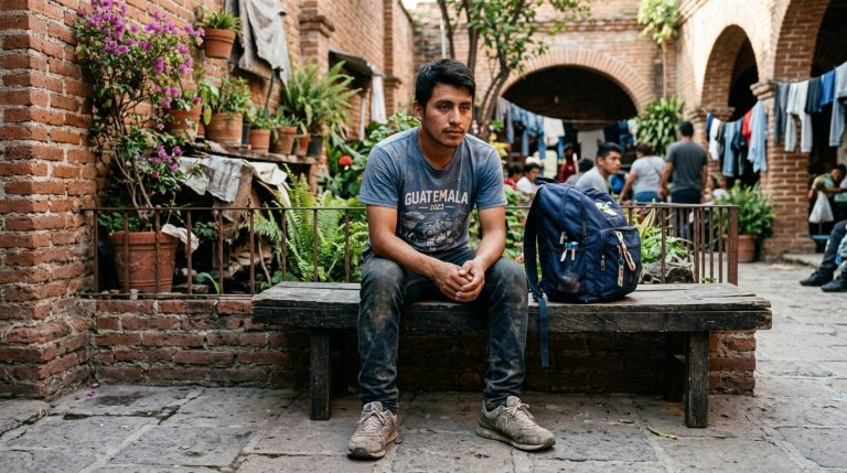 Carlos migrante hondureño en descanso en el patio de Casa Nicolás