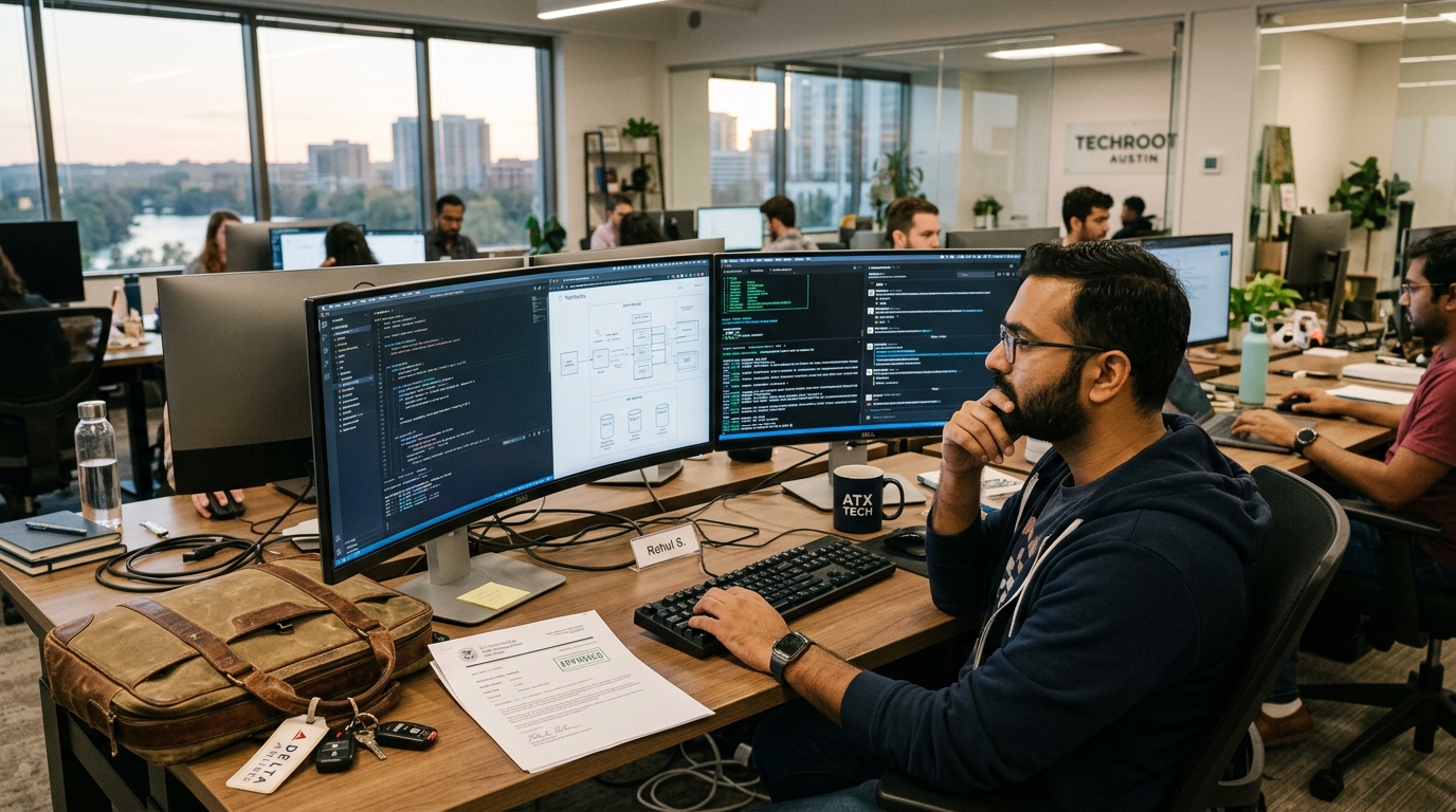 Ingeniero de software inmigrante en oficina tecnológica de Texas con visa H-1B